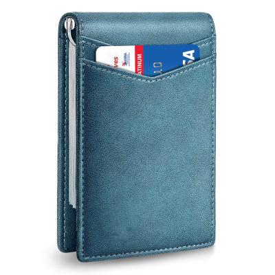 China Popular Amazon RFID Money Clip Ultra Thin Minimalist Wallet RFID Blocking Genuine Leather Men's Wallet for sale