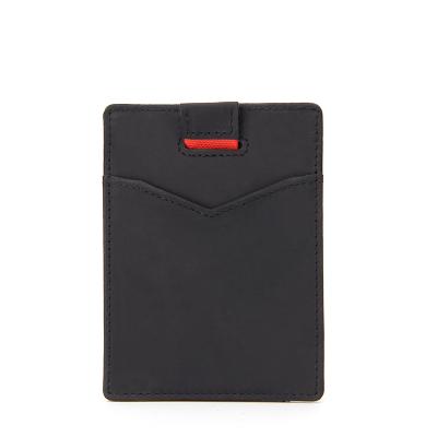 China Custom RFID Card Holder Mens Leather Slim Card Holder with Pull Tab. for sale