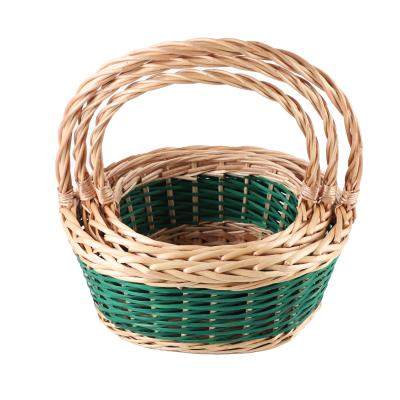 China Small Eco-Friendly Natural Handwoven Sawdust Oval Basket Willow Flower Basket Decorative Easter for sale