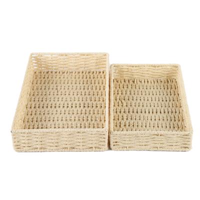 China Sustainable Rope Basket Woven Paper Rope Storage Basket Set Decorative Paper Laundry Basket for sale