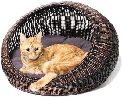 China Small Modern Pet Basket Covered Breathable Removable Washable Rattan Cat Bed for sale