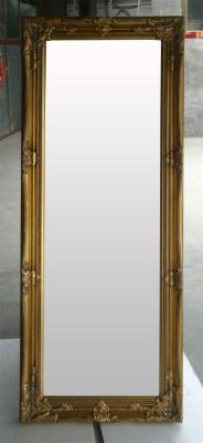 China golden wood carved floor standing mirror,wood full length mirror for sale