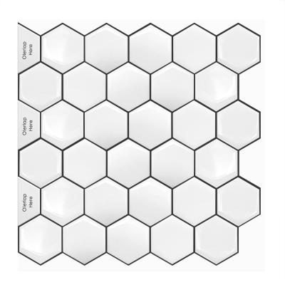 China Interior Waterproof Deco Wall Tiles Backsplash Tile Kitchen Hexagon White Stick Wall Tile Crystal 3D for sale