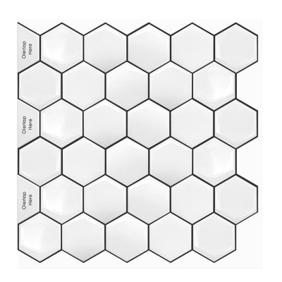 China 12 inch white oil proof kitchen bathroom peel and stick backsplash vinyl 3d wall sticker wallpaper hexagon tile en venta