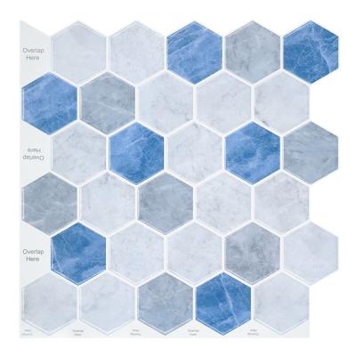 China 3d DIY blue waterproof hexagon mosaic sticker home decor self adhesive vinyl tile en venta