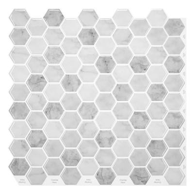 China 3d Bathroom Kitchen Backsplash Decorative Gray Marble Hexagon Wall Tile Sticker en venta