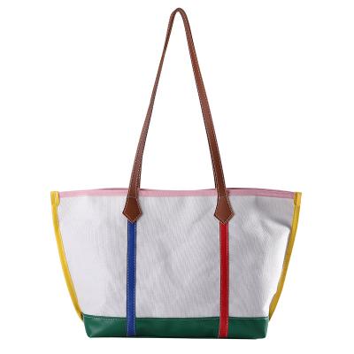 China Colorful Cute Canvas Tote Bag Beach Bag Shopping Tote Rainbow Color Casual Woman Shoulder Bag Purse Women Fashion Large for sale