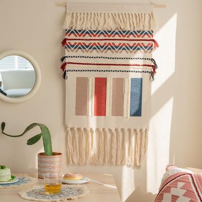 China Jacquard Art Decoration Jacquard Woven Tapestry Bohemian Rope Woven Cotton Tassels Tapestry Wall Hanging for sale