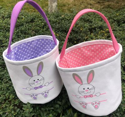 China Bunny Face Printed Easter Bucket Everyday for Boy or Girl's Bunny Easter Egg Hunt Canvas Easter Basket with Handle for sale