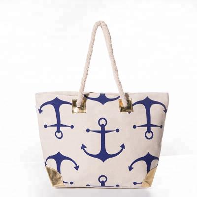 China Wholesale Canvas Large Fashion Rope Handle Cotton Tote Anchor Beach Bag for sale