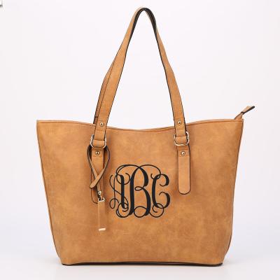 China Wholesale Fashion Monogram Women Vintage White Leather Suede Tote Bag Handbag for sale