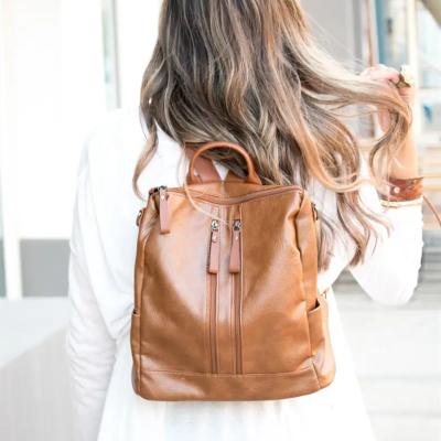 China Waterproof Ready To Ship Monogram Personalized Women Zipper Pockets PU Leather Backpack for sale