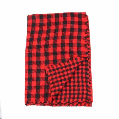 China Daily Wholesale Women Double Side Red and Black Buffalo Plaid Pashmina Scarf for sale