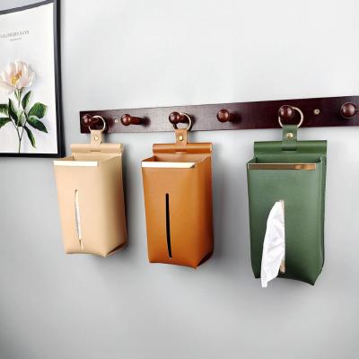 China Creative Tissue Paper Box Minimalist PU Silk Tissue Storage Pouch Toilet Hanger Towel Holder Paper Holder Hanging Ornament for sale