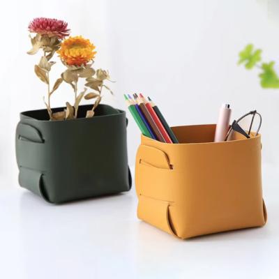 China Multicolor Leather Viable Storage Box Small Home Organizer Foldable Makeup Container Main Tray for sale