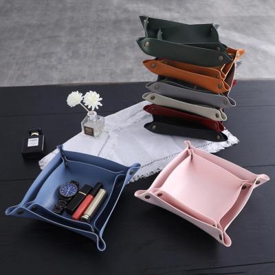 China PU Design Durable Leather Desk Trays Personalized Organizer Storage Jewelry Key Letter Tray Organizer for sale