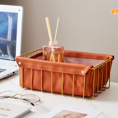 China Desktop Organizer Sundries Storage Box PU Storage Basket Household Decor Big Drawer Creative Leather Home Bedroom Cosmetic Viable for sale