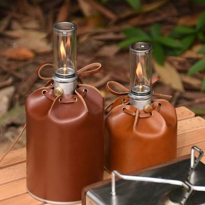 China Leather PU Gas Fuel Tank Can Cover Lamp Outdoor Shield Protector Cover Cylinder Canister Vintage Equipment Camping Gear YY22031806 for sale