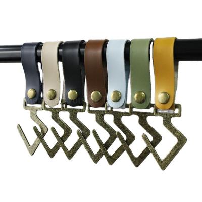 China Leather Buckle Hooks Durable Metal Pan Pot Cabinet Shower Room Wall Clothes Outdoor Outdoor Camping Hooks for sale