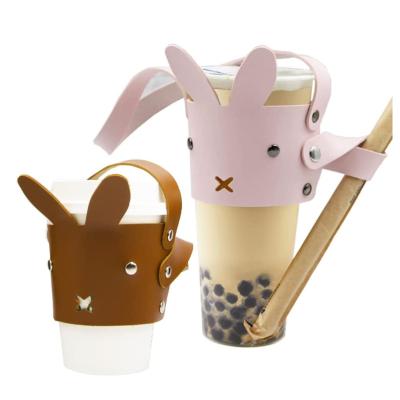 China Wholesale Viable Reusable Coffee Cup Sleeve With Handle Cup Custom Sleeve Leather Cup Holder With Coffee Straw Holder for sale