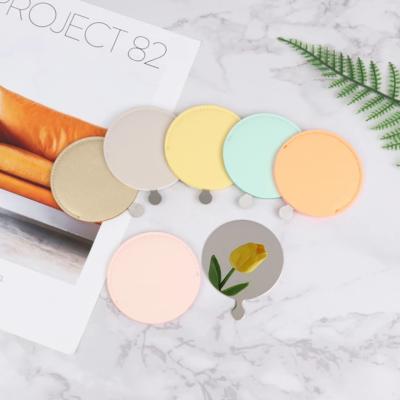 China Hot Selling Minimalist Personalized Small Cosmetic Mirror Stainless Steel Portable Leather Mirror PU Leather Fashionable Makeup Mirror for sale