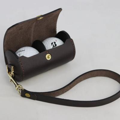 China Personalized Handmade Genuine Leather Golf Bag Pouch Golf Ball Display Case Holder Golf Bag for sale