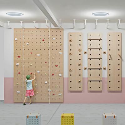 China Mixed Color Wooden Rock Climbing Wall Plywood Material Auto Belay System for sale