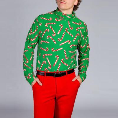 China Anti-Wrinkle Good For Styling With Outfit Blazer Custom Green Based Color Print Funny Chrismas Graphic Casual Shirt Slim Male for sale