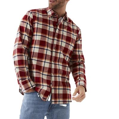 China Anti-pilling 100% Regular Fit Cotton Plaid Shirt For Men Check Button Up Long Sleeve Shirts With Chest Pocket OEM for sale