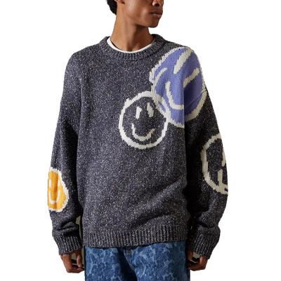 China Knitted Graphic Sweater Anti Shrink Logo Man Sweater Custom Made Crewneck High Quality Happy Face Sweater Jacquard Knitwear for sale