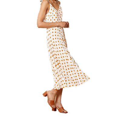 China Halter Print Vestido Print Korean Bohemian Dress Breathable Polka Dot Midi Dress for sale