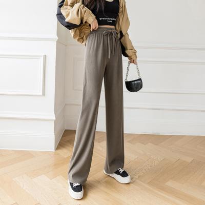 China Women's High Quality Knitting Wide Leg Sweatpants Soft Straight Waist Anti-Wrinkle Long High Cotton Trousers for sale