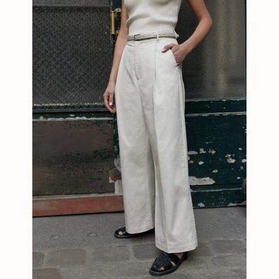 China Viable Pantalones 2021 Women White Wide Leg Pants High Waist Casual Straight Pants for sale