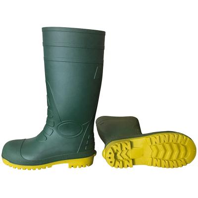 China Construction Site CE Approved Green Safety PVC Rain Boots Oil Proof Acid Resistant Toe Cap Steel Work for sale