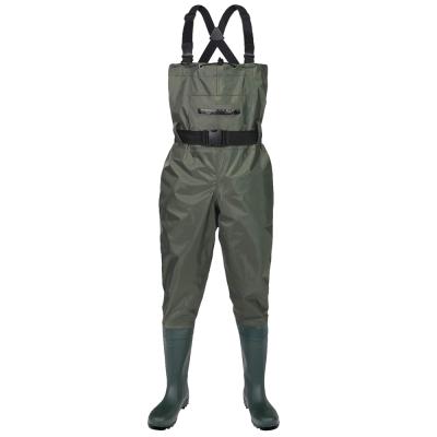 China 100% Water Proof Front Zipper Pocket PVC Nylon Protective Fishing Waders With PVC Boots for sale