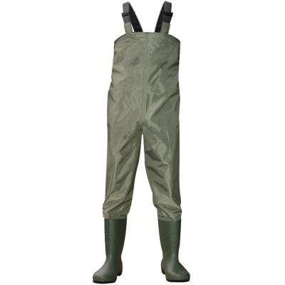 China Steel Toe Green Bib Style Water Proof Polyester PVC Fishing Boot Wader With PVC Work Boots for sale