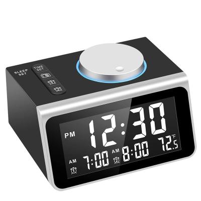 China Newest Radio Smart Alarm Clock With Dual USB Bedroom Radio Alarm Charging Volume Adjustable Brightness Dimmer Battery for sale