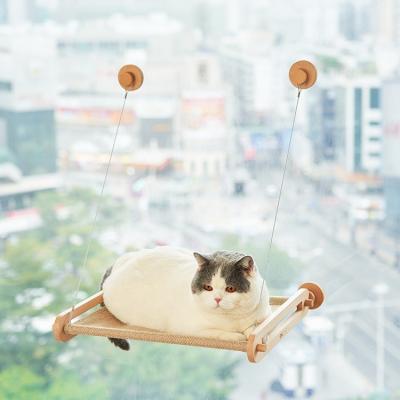 China Breathable OKCAT Window Cat Hammock Solid Wood Cat Perch With Strong Suction Cup for sale