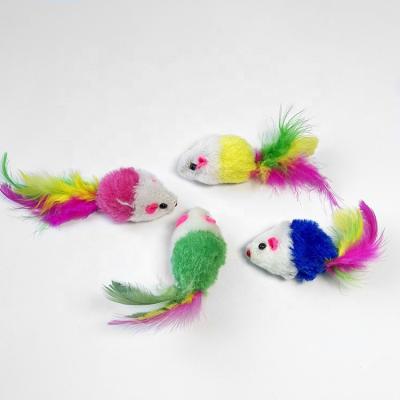 China Colorful Mouse Toys Plastic Stocked Mouse Toy With Feather Tail For Cats for sale