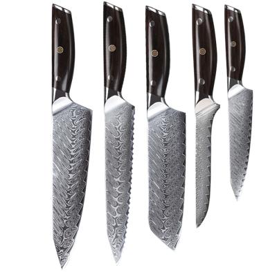 China 5PCS Damascus Kitchen Knives Multi Sustainable Use Chinese Cleaver Cooking Chef Knife Kitchen Carving Knife Set for sale