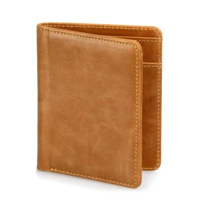 China Hot Sale RFID Folding Vintage Card Holder Men Genuine Leather Short Wallet for sale