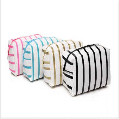 China Large Capacity Make Up Cosmetic Bag Minimalist Style Striped Zipper Cosmetic Bag PVC Cosmetic Bag for sale