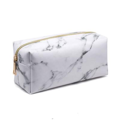 China Fashion Women Makeup Purse PU Cosmetic Bag Cosmetic Printing Zipper White Marbling for sale