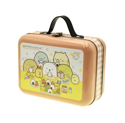 China Gifts Premium Cute Round Corner Suitcase Shape Metal Tin Can Box With Leather Handle And Lock for sale