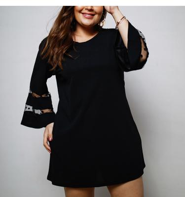 China 2022 hot sale Amazon Anti-wrinkle plus size women round neck solid color short dress casual dress for sale