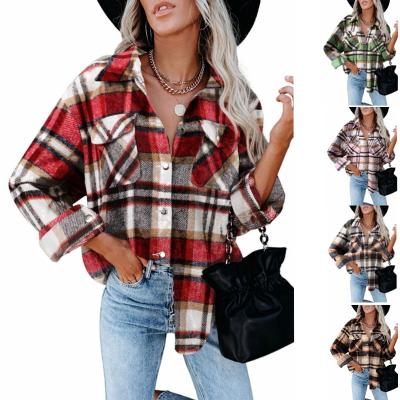 China 2022 new Anti-wrinkle Amazon autumn and winter plaid woolen shirt breasted with pockets casual shirt for sale