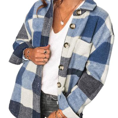 China 2022 new Anti-wrinkle Amazon fall and winter casual breasted plaid pocket jacket lapel jacket for sale