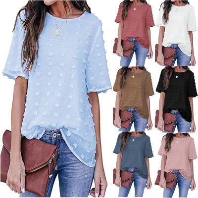 China 2022 New Breathable Explosion Product Fashion Solid Color Chiffon Amazon Tops Casual Crewneck Tops for sale