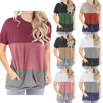 China New Amazon Anti-wrinkle 2022 Pocket T-shirt Colorblock Round Neck Explosive Bat Short Sleeve T-shirt for sale