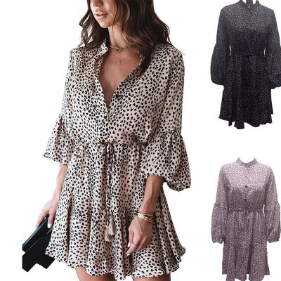 China 2022 Anti-wrinkle Leopard Print Loose Long Sleeve Amazon Dress Casual Resort Dress for sale